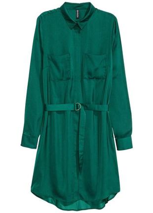 Сатинова атласна сукня сорочка зелена смарагдовога