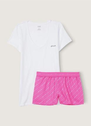 Піжама cotton sleep shirt &amp; flannel boxy pajama shorts set victoria’s secret2 фото