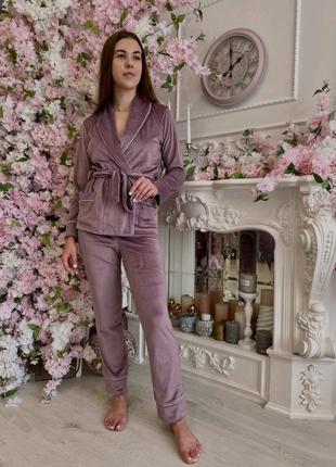 Бархатный костюм для дома домашний костюм на запах тепла піжама велюрова піжама велюровая пижама