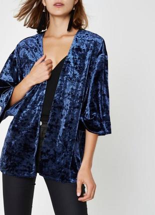 Стильный синий велюровый🔥 пиджак- кимоно,кардиган разлетайка,блейзер,river island