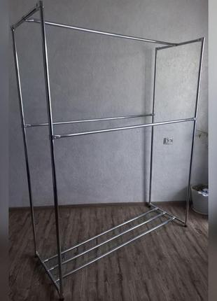 Вешалка для одежды с полкой для обуви двойная металическая