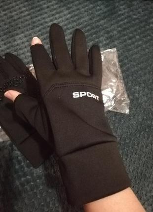 Перчатки женские мужские черные теплые, без пальца спорт для рыбака велосипеда телефона4 фото