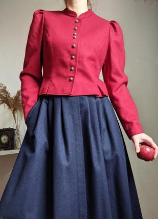 Жакет червоний піджак малиновий вінтажний приталений шерсть стійка старовинний м3 фото