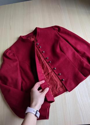 Жакет червоний піджак малиновий вінтажний приталений шерсть стійка старовинний м9 фото