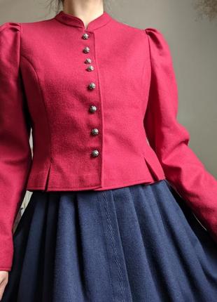 Жакет червоний піджак малиновий вінтажний приталений шерсть стійка старовинний м10 фото