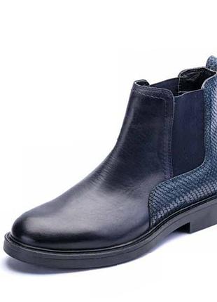 Мужские синие ботинки челси luciano bellini, из натуральной кожи.