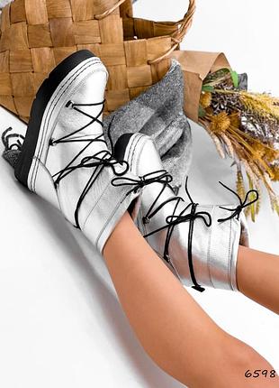 Угги-луноходи жіночі solo срібло зима, натуральна шкіра