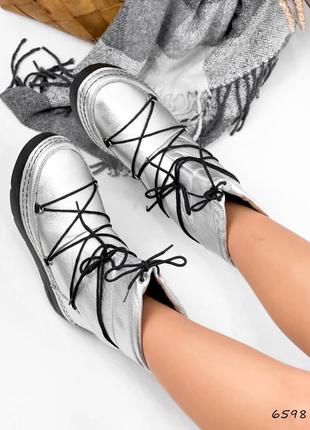 Угги-луноходи жіночі solo срібло зима, натуральна шкіра