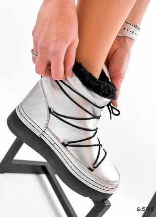 Угги-луноходи жіночі solo срібло зима, натуральна шкіра