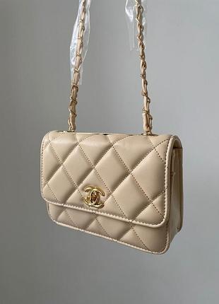 Жіноча стильна бежева сумка з ременем через плече 🆕 популярна маленька сумка