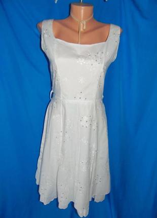 Белое платье хлопковое в пайетках р.12 s-m