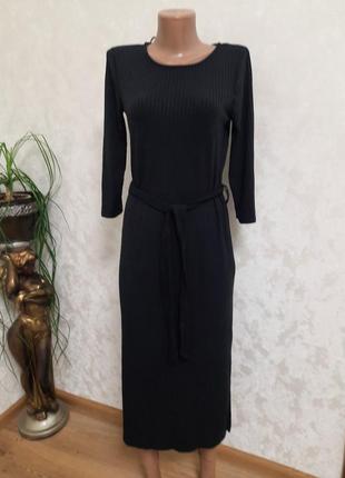 Новое актуальное платье в рубчик миди с розрезами