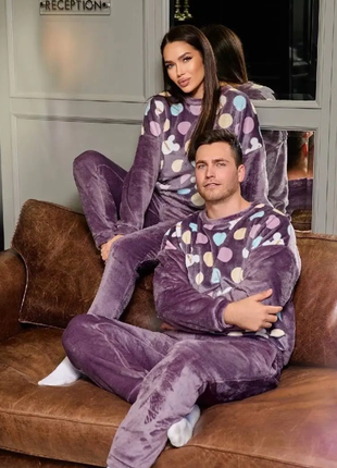 Пижама family look мужская и женская теплая плюшевая махра 3 цвета av4806-д41672-pве