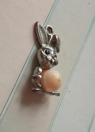 Винтажный кулон в виде кролика, зайки с жемчужиной 5