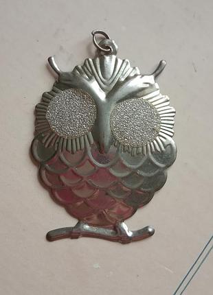 Металлическая подвеска, кулон сова
жестяная, чеканка, подвеска совушка. 2