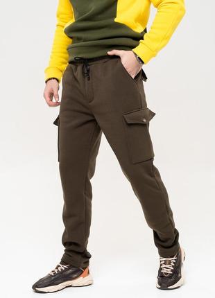 Утеплені штани карго кольору хакі1 фото