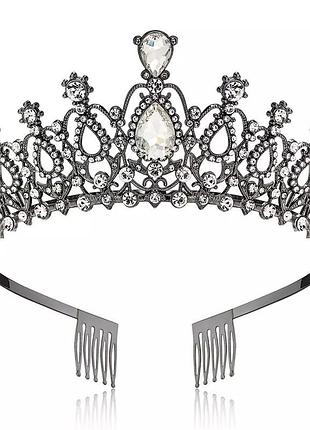 👑корона/діадема сірого кольору з камінням білого кольору 🤍