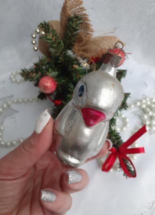Попугай 🎄🦜 елочная новогодняя игрушка советская ретро стекло эмали серебро пингвин2 фото