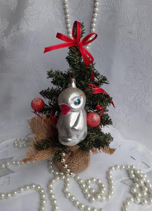 Попугай 🎄🦜 елочная новогодняя игрушка советская ретро стекло эмали серебро пингвин