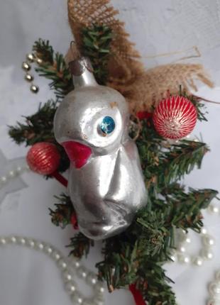 Попугай 🎄🦜 елочная новогодняя игрушка советская ретро стекло эмали серебро пингвин7 фото
