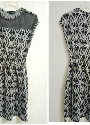 Платье трикотаж сетка узор черно белый принт4 фото