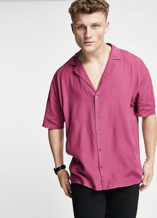 Легка вільна оверсайз рожева відкрита шведка теніска сорочка з коротким рукавом3 фото