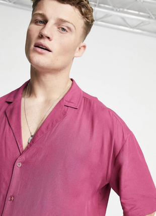 Легка вільна оверсайз рожева відкрита шведка теніска сорочка з коротким рукавом4 фото