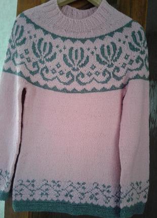 Оригінальний теплий светр зв'язаний вручну в стилі "лопапейса"