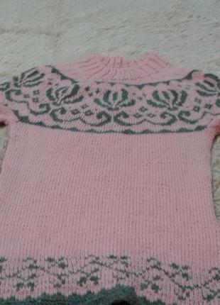Оригинальный теплый свитер  связанный вручную в стиле "лопапейса"3 фото