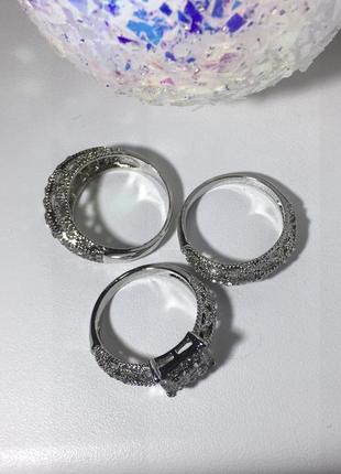 Кольцо колечко с камнями бриллиантами камушками стразами широкое массивное перстень размер 19 блестящее серебристое серебряное под серебро3 фото