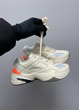 Женские  бежевые кожаные кроссовки nike m2k tekno 🆕найк м2к текно