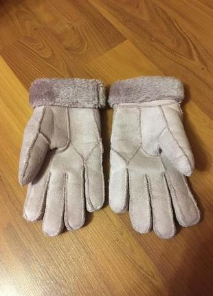 Зимние очень теплые перчатки из искусственной выворотки замша на меху xs-s меховые handmade5 фото