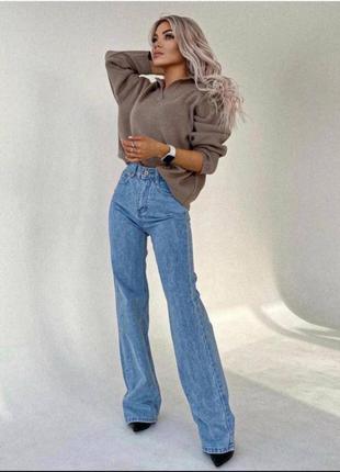Джинсы палаццо котон высокая посадка клеш джинсовые штаны прямые широкие5 фото