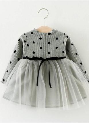 🤍 сукня для дівчинки в горошок сіра1 фото