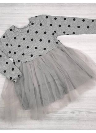 🤍 сукня для дівчинки в горошок сіра3 фото