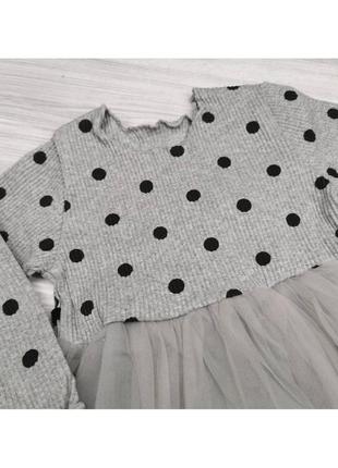 🤍 сукня для дівчинки в горошок сіра4 фото