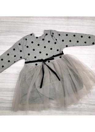 🤍 сукня для дівчинки в горошок сіра2 фото