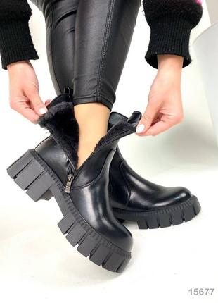 Женские зимние ботинки черные, экокожа2 фото