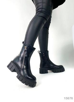 Женские зимние ботинки черные, экокожа8 фото