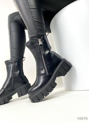 Женские зимние ботинки черные, экокожа7 фото