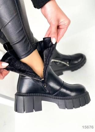 Женские зимние ботинки черные, экокожа4 фото