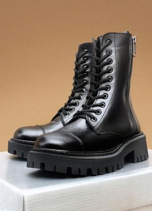 🎄balenciaga black tractor side-zip boots fur