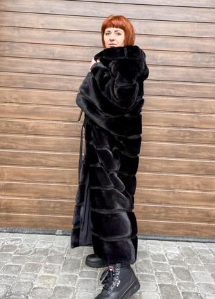 Lux👌black glama норка шуба оверсайз кимоно 135 см в наличии5 фото