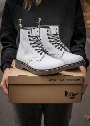 Жіночі черевики dr.martens 1460 all white хутро зимові женские мартинсы на меху кожа белые