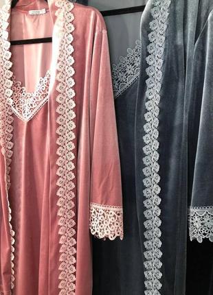 Комплект женский халат кимоно ночнушка бархат купить9 фото