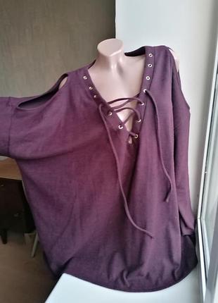 Тепла кофта з відкритими плечима та шнурівкою батал великий розмір new look (к003)