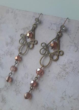 Сережки підвіски довжин намистин лаконіки прикрашені граненню етно-сульки біжутер бохо тренд hand made ручний раб