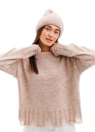 В`язаний жіночий джемпер светр з хвилястими краями різних кольорів