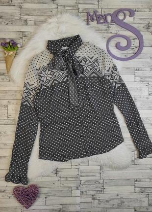 Женская рубашка с завязками черно-белая с принтом размер 46 м1 фото