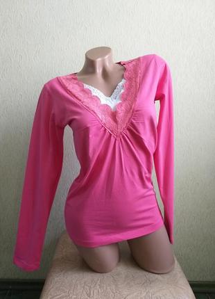 Необычный лонгслив. трикотажная блуза. джемпер. кружево. розовый, малиновый, белый.5 фото